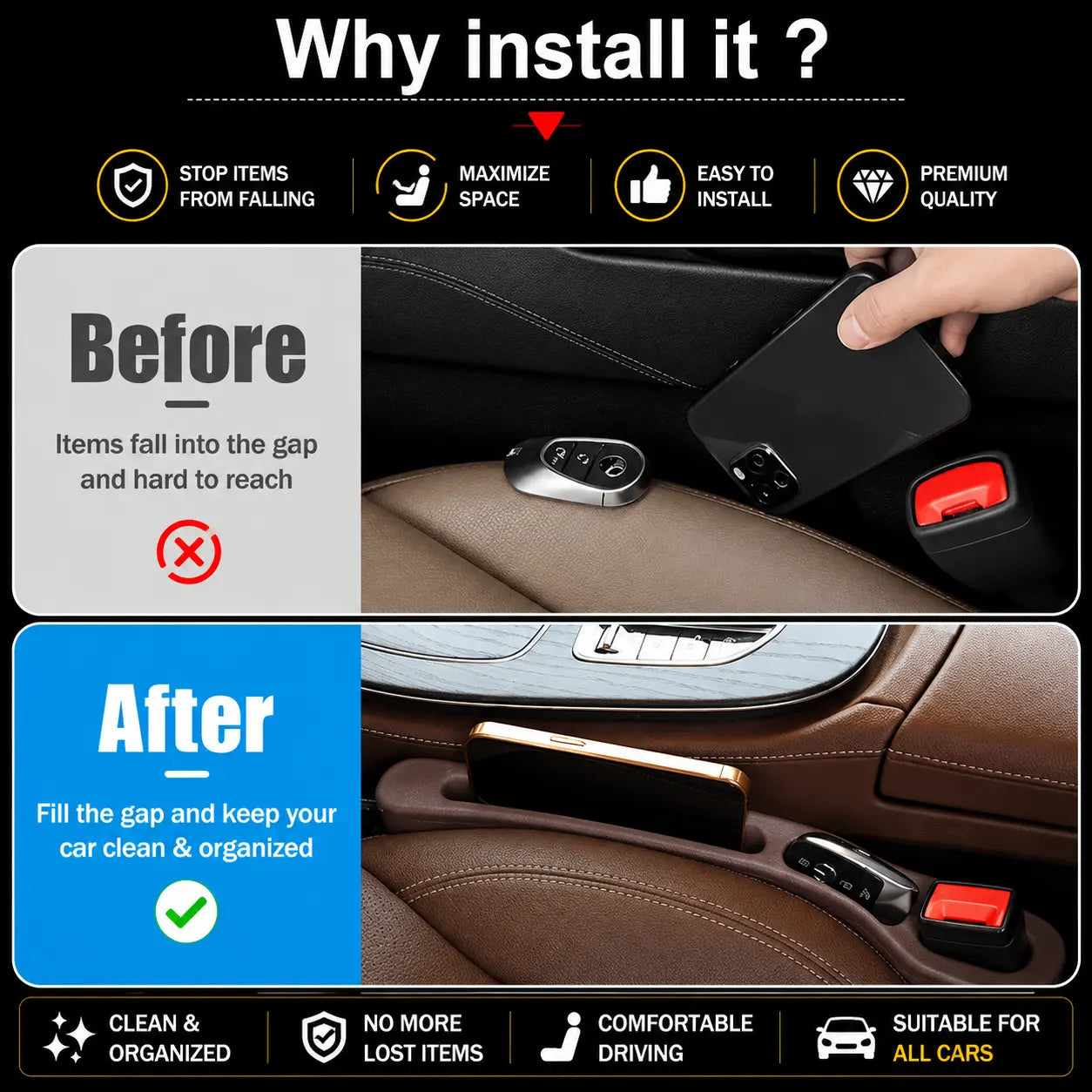 🚗 Car Seat Gap Stopper – No More Lost Phones & Keys! 🔥 Buy 1 Get 1 FREE – Freedom Sale!